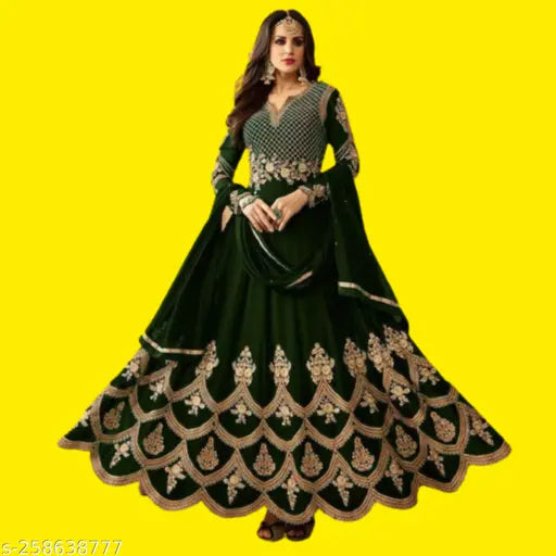 Embroidered Georgette gown for women, free size with 44 inch bust & length, designer piece from India