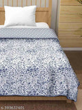 Floral print, 3-layer mulmul feel pure cotton reversible single bed dohar quilt/blanket (60x100), premium quality hand block printed, elegant & stylish bedroom decor