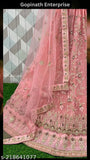 Pink color heavy Lehenga Choli Set with Dupatta and Blouse, embroidered net fabric, Indian bridal wear