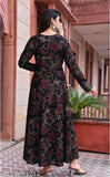 Rayon black Anarkali long kurta with printed combo, three-quarter sleeves - Indian party wear for women
