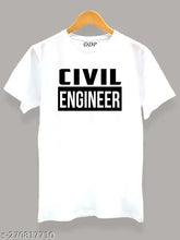 White polycotton trendy civil engineer T-shirt, printed design for casual/formal wear, comfortable fit and dry fit technology