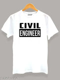 Trendy white polycotton civil engineer t-shirt for casual/formal occasions, printed design enhances look and ensures comfort. Lightweight dry fit fabric wicks sweat away and regulates body temperature. Men's round neck t-shirt, suitable for any ambience. Made in India