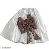 Cotton sleeveless ethnic brown lehenga choli with white floral skirt for baby girl, Aari work paisley top