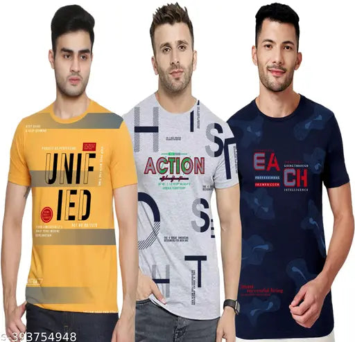 Cotton printed half-sleeve men's t-shirt combo with vibrant designs, available in sizes S to XXL