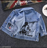 Blue denim kids jacket set, long sleeve printed combo for boys and girls aged 18-24 months to 6-7 years. Indian made