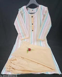 Yellow cotton kurti palazzo set for girls and women, solid pattern on display