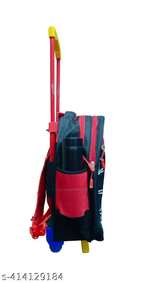 Waterproof polyester school trolley bag, spacious with adjustable straps and Spider print, ideal for kids' essentials, black color