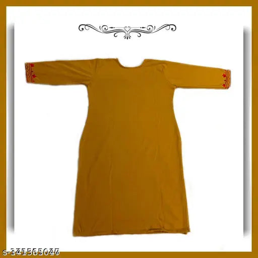 Woolen embroidery kurti, three-quarter sleeves, intricate embroidery on premium wool fabric - Indian ethnic winter wear with flattering silhouette for versatile styling