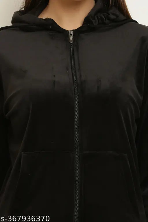 Green velvet printed women's winter track suit set for activewear & gymwear, pack of 2 (M, L sizes available)