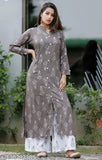 Rayon long kurta and plazo set, printed net rayon fabric, three-quarter sleeves, uptown women's fashion, India export