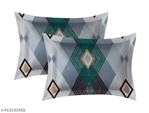Glace Cotton geometric double bedsheet with 2 pillow covers, fits up to 8 inches mattress, ideal for summer
