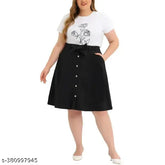 Z Black Plus Size Buttoned A-Line Midi Denim Skirt, solid black, lightweight & breathable for women's fashion. Waist sizes available: 26-46 inches, length size: 23 inches. Made in India