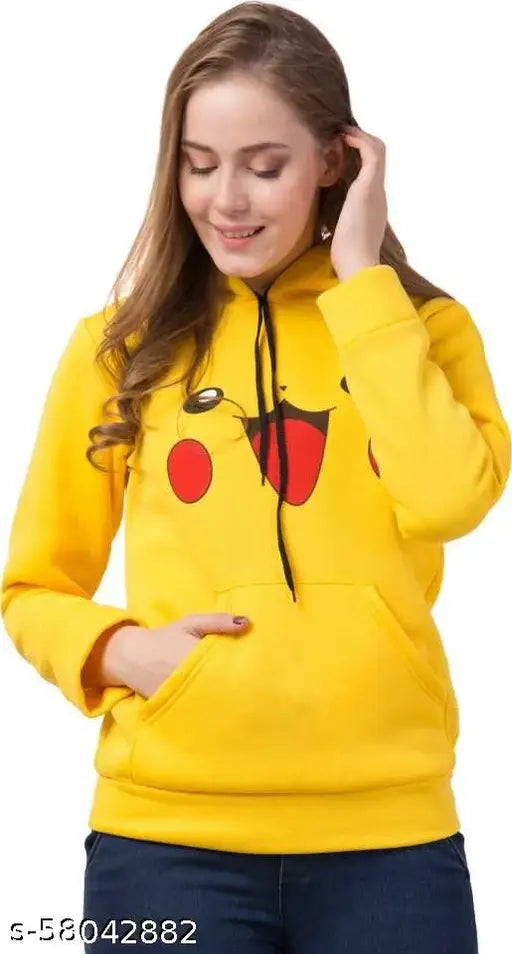 Yellow wool girls' sweatshirt & hoodie, printed pattern, long sleeves, 10-11 years size
