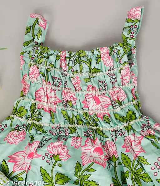 Green Spack Jerrow Printed Cotton Kurti Sharara set for Baby Girls - Vibrant Indian festive wear with Gota Patti and Dori details