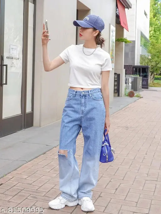 White cotton crop top with printed pattern, half sleeve design for women's casual wardrobe, India origin