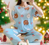 Black printed polycotton women's nightsuit set by Zehra Hassan Enterprise, pack of 2