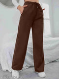 Solid cotton blend straight-fit lower trousers, available in sizes 28, 30, 32, 34 inches