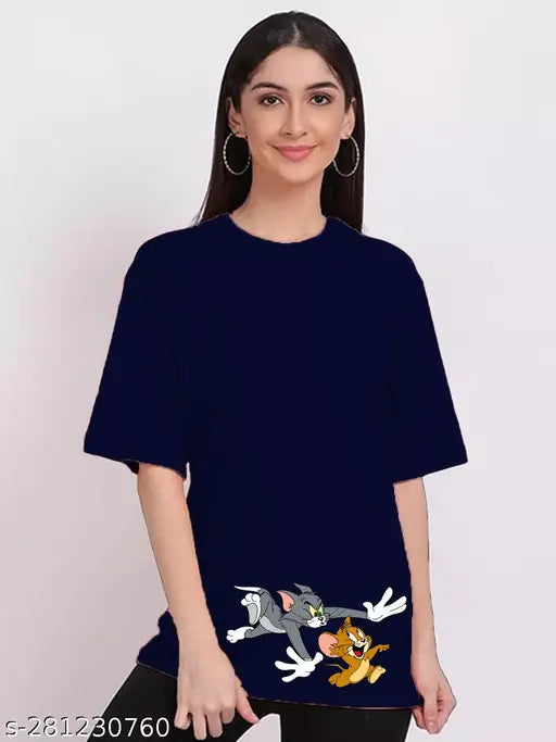 Oversized printed cotton t-shirt for women and girls, vibrant design, loose fit with short sleeves
