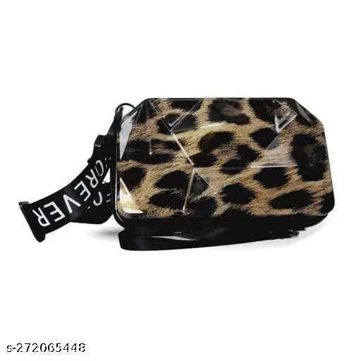 Stylish acrylic cross body mini bag for girls, dark animal tiger design with 3 compartments, free size, Indian origin