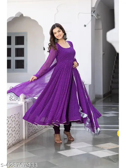 Georgette gown set, stylish women's 2-piece with dupatta, formal wear for parties & weddings - India