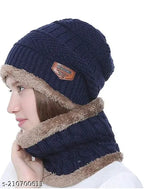 Woolen Combo Pack: 2 Worm Topa Sets (Cap+Neck MUFF), stylish wool fur neck muff and cap, protects from winter, free size for Women & Men, India origin
