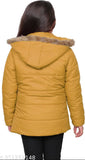 Girls' mustard nylon jacket, solid pattern, long sleeves, Alfiya Collection, kids' fashion trends