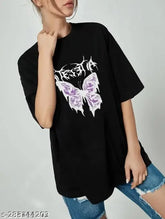 Oversize cotton blend graphic printed butterfly t-shirt for women, trendy casual style