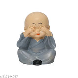 Indian-crafted, polyresin Dopin Monk Buddha car showpiece set, ethically sourced materials