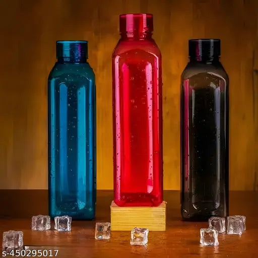 Unbreakable, leak-proof multicolor plastic water bottles for kids and adults, 100% food grade, refrigerator-safe set of 3