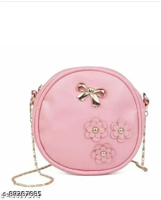 PU sling bag for girls, solid pattern, gold accents, India-made trendy accessory