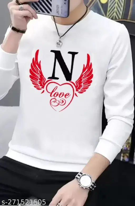 Trendy polyester t-shirt, long sleeves, printed net design in men's sizes S-XXL. High-quality eco-friendly Indian craftsmanship for summer and autumn comfort