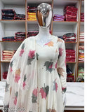 White Georgette printed dress with dupatta, full inner lining, for women (Size S-6XL)