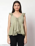 Georgette V-Neck tops & tunics for women, sleeveless self-design net, XS - XL, made in India