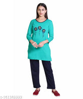 Long sleeve printed cotton night suit for ladies, offering comfort and natural feel