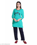 Long sleeve printed cotton night suit for ladies, offering comfort and natural feel