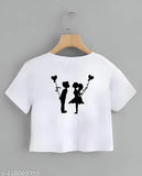 Printed Lycra crop top T-shirts for women, solid color with a contemporary edge