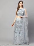Sky Blue net beads and stones semi-stitched Lehenga Choli with dupatta, embroidered for traditional Indian festive wear