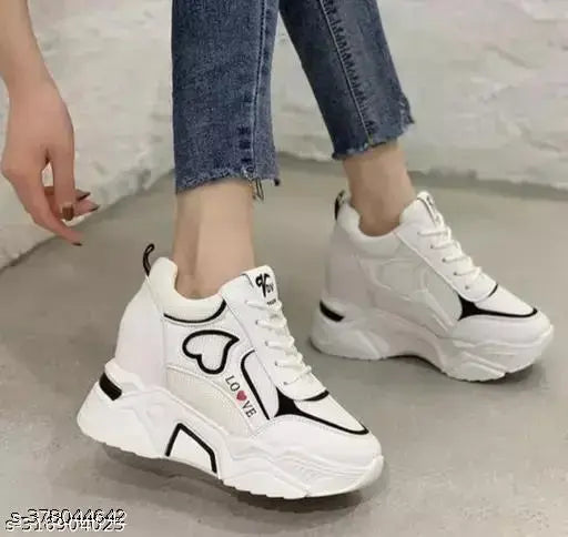 Fuzzy synthetic leather girls casual shoes, printed design, lace-up net, size N available in 4, 5, 6, 7, 8 (India origin)