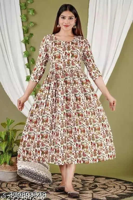 Rayon maternity feeding kurti with zipper, flared print design for women, India origin