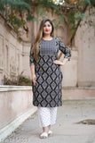 Rayon embroidery straight kurta with printed net palazzo pants, women's three-quarter sleeve fashion in various sizes from India