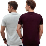 WhiteWine Cotton-Poly Blend Round Neck T-Shirt Pack of 2 - Double Stitching, Regular Fit, Short Sleeves, Solid Color, Made in India