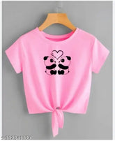 Pink lycra crop top with double panda and heart print, women's fashion, India-made