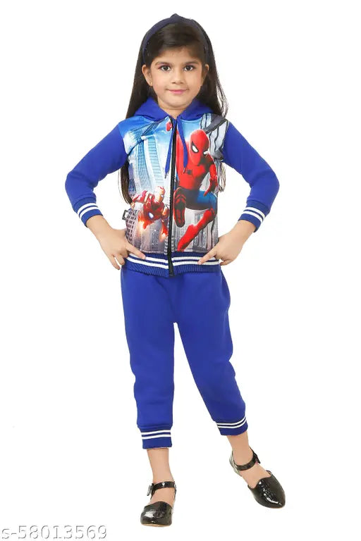Multicolor wool blend hoodie with Marvel heroes graphical design, ideal for winter casual wear for girls