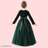 Embroidered net sequence gown for girls party wear, long sleeves, size 5-16 years, Indian origin