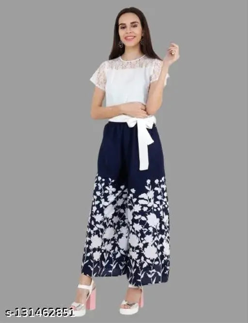 Stylish crepe jumpsuit, solid-colored partywear for women, wide-leg design with elastic waist and pocket