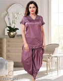 Black hosiery night suit set for women and girls - includes trouser, nighty, t-shirt, and track pants