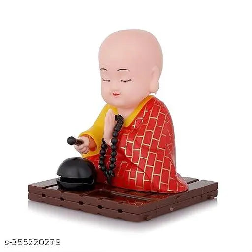 Multicolor solar-powered moving monk figurine, eco-friendly car dashboard ornament for home decorations (9cm height)