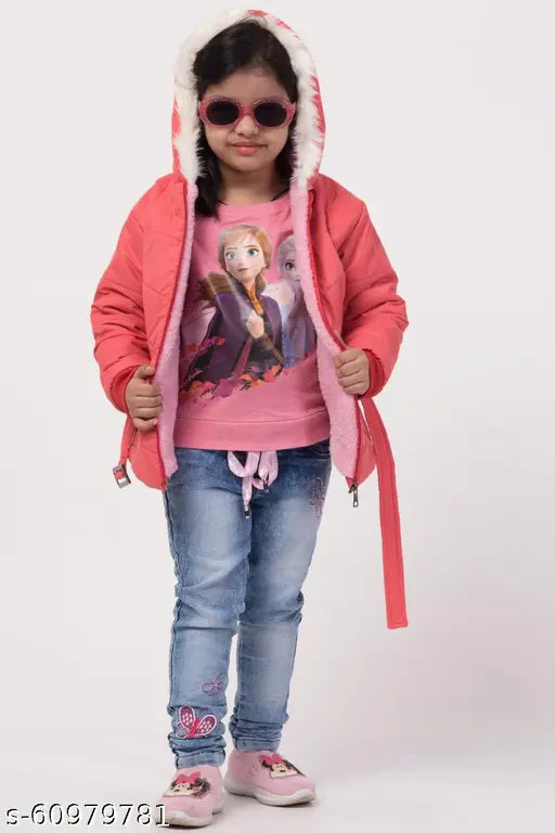 Peach wool quilted jacket for girls, comfortable and stylish for 7-10 years old children, made by MEHAK FASHION (India)
