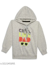 Grey printed hooded cotton fleece sweatshirt for girls, long sleeve, cotton blend, popular pattern on a hanger