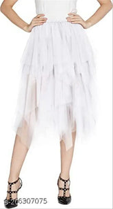 White net ruffle zigzag western skirt, solid pattern, size 28/30/32, made in India